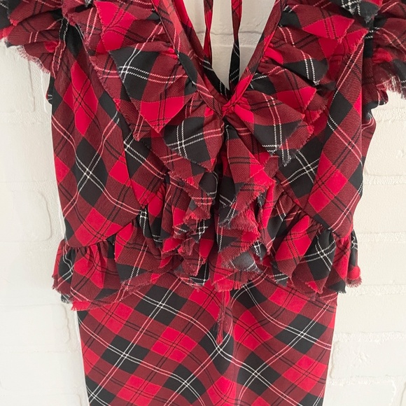 Ralph Lauren Denim & Supply Y2K Babydoll tank top Plaid Red Ruffled Grungy sz M - Picture 9 of 15